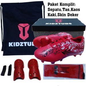 KIDZTUBS Sepatu Bola Anak Paket Komplit Sepatu Bola Tas Skin Deker Kaos Kaki Usia 6-10 Tahun Size 28 29 30 31 32 33 34 35 36 37 KDZ1151011525