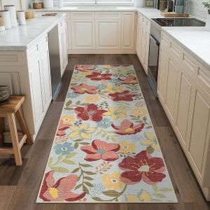 Crystal Velvet Floral Corridor Carpet Kitchen Mat Wear-Resistant Stain-Resistant Dining Room Mat Entryway Door Rug 花卉走廊地毯 厨房地垫 耐磨 耐脏 餐厅地垫 玄关入户门垫 FUNIANQI