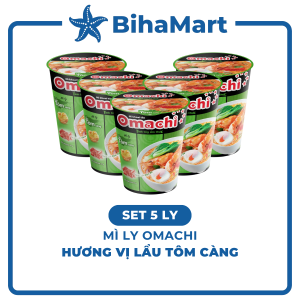 [SET 5 LY] -  MASAN - Mì ly Omachi (KHÔNG THỊT) vị Tôm Chua Cay (66g/ly)  - Mì ly ăn liền không thịt Omachi Mì ly dinh dưỡng khoai tây Omachi Mì ly healthy không chiên Omachi