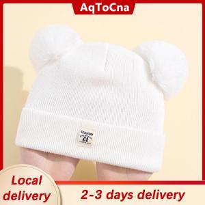 [COD] AqToCna Ship within 24 hours Cute Winter Hat Solid Color Wool Knitted Bonnet Bebe Newborn Baby Hat Pompom For Kids Boys Girls Children Warm Cap
