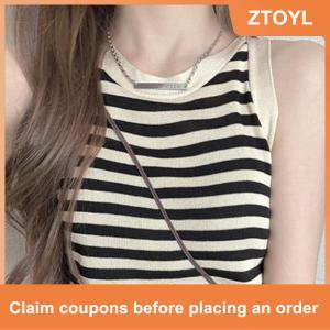 【ZTOYL】 Mùa hè Hàn Quốc sọc dệt kim Tank Top Phụ Nữ Vòng cổ không tay mỏng yếm trong