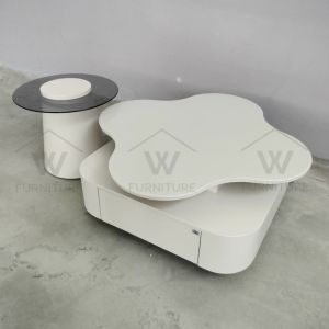 Wfurnimall 2in1 Nordic Coffee Table+Side Table Light Luxury coffee table with drawer/Meja kopi Mewah Berkualiti/ 轻奢咖啡桌