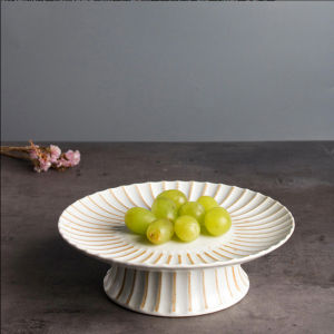 OMK Retro Style Handmade Rough Pottery Salad Plate Tall Tea Dessert Plate Fruit Bowl
