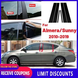 High quality Product details of 6 Pcs Glossy Black Car Door Window Center BC Pillar Post Stickers Trim External Decoration Films Auto Accessories For Nissan Almera/Sunny 2010 2011 2012 2013 2014 2015 2016 2017 2018 2019