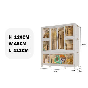 LaMoison Large Partition Wardrobe Multipurpose Foldable Wardrobe Multi-Layer Plastic Storage Cabinet with Wheels Rak Baju - SCH04