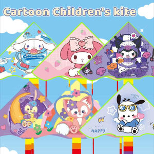 Cartoon Kite 50 Meter with Handle Line Childrens Kite Flying Toy Kuromi Capybara Kite Outdoor Toys Triangular Kites Toys