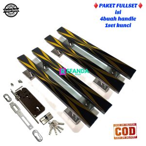 Set Kunci dan Gagang Pintu Stainless Steel dengan Model Kupu Tarung dan Warna Hitam Emas - Panjang 33cm/45cm/60cm