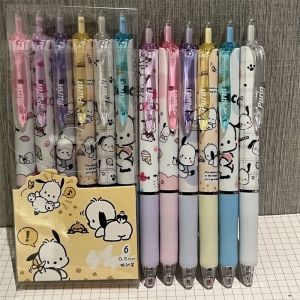 Sanrio Hello Kitty 6pcs Series Gel Pen 0.5mm Refill Y2k Cinnamoroll Kuromi Melody Pochacco Cartoon Press Pen Black Stationery Supplies