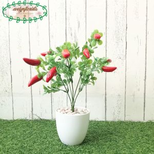 Tanaman Hias Artificial Cabai Merah Mini Pot Melamine Putih Pajangan Rumah Hiasan Meja