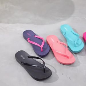 [Free Shipping] Luofu WomenS Summer Outdoor Thick-Soled Height-Increasing Non-Slip Flip-Flops Simple Mid-Heel Soft-Soled Casual Beach Sandals