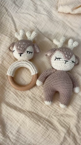 Crochet Doll Sleepy Deer Toy for Baby First Stuffed Animal Friend Sleeping Buddy Newborn Photo Prop Christmas Gift