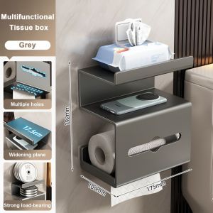 Punch-Free Wall Mounted Toilet Tissue Holder Bathroom Roll Paper Rack Mobile Phone Storage Aluminum