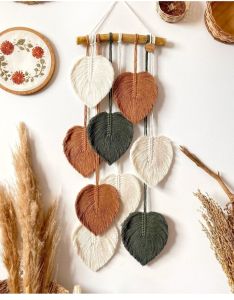 Macrame daun wall hanging Hiasan Dinding Macrame Motif Daun Vintage aesthetic Warna-Warni untuk Kamar Tidur dan Ruang Tamu