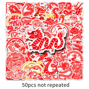 50 cái Sản phẩm bán chạy năm mới rồng Sticker sáng tạo phong cách Trung Quốc truyền thống Lễ Hội Mùa xuân năm mới trang trí cắt giấy đỏ sticker