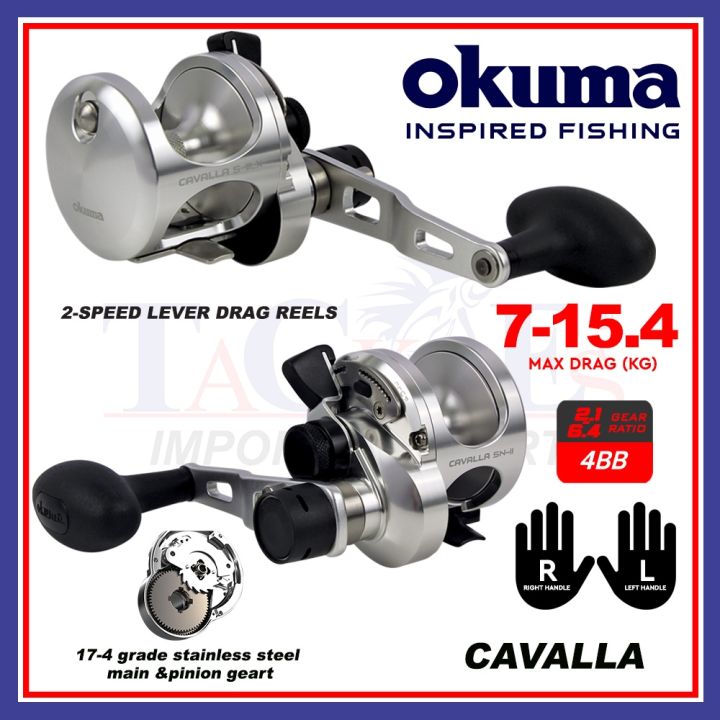 2 Speed Lever Drag Reels Okuma Cavalla Fishing Reel (4BB) Max Drag  (7.0kg-15.4kg) Mesin Pancing