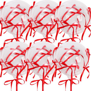 YESPERY 1/3/6Pcs 24 inches Clear Balloons with Satin Ribbon Bows Valentines Day Bobo Balloon Birthday Wedding Baby Shower Decorations