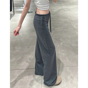 COD深灰色抽绳运动裤女秋季2025新款高腰显瘦阔腿裤美式复古休闲卫裤2026新品