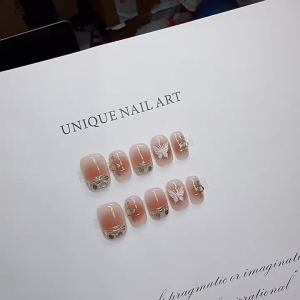 [277] Champagne Gilded Butterfly Hand-painted French Sequins Light Luxury National Style Pure Handmade Wearable Nail Pieces High-end Feel