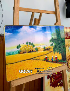 Tranh đồng quê tráng gương tranh quê hương thôn quê tranh đồng quê làng quê dân làng gánh mạ về nhà treo tường QQC67