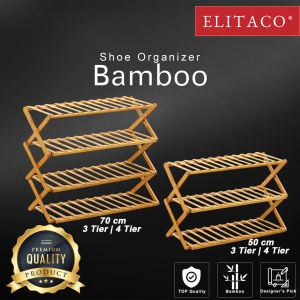 【ELITACO】Natural Bamboo Shoe Rack Organizer Shoes Multi Tier Purpose Organiser MultiFoldable Storage Shelf 3 4 5 Level Tier Rak Kasut