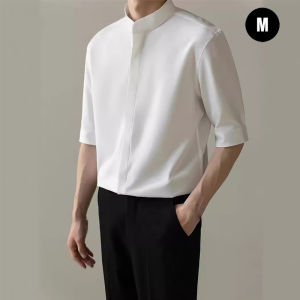FASHLOVER Chinese Style Men Short Sleeved Shirt Summer Stand Collar High-end Draped Fashionable Top