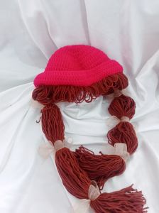 topi bayi anak perempuan simple kepang rambut wig mumu dengan pita