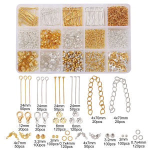 1260Pcs/Box DIY Jewelry Findings Tool Kit Metal Lobster Clasps Jump Rings Tail Chain Eye Pins Set For Jewelry Making Accessories