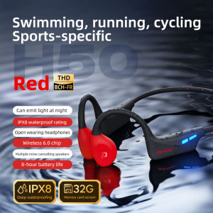 Polvcdg- H50 LED Light Bone Conduction Sports Headphones Ipx8 Waterproof Swimming Headphones Bluetooth 6.0 Cycling Sports Headphones With Microphone