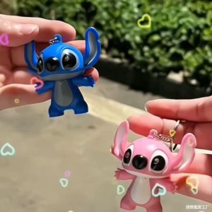 Anime Disney Keychain Cartoon Minnie Mouse Mickey Stitch Cute Doll PVC Keyring Ornament Key Chain Car Pendant Kids Toys Gifts