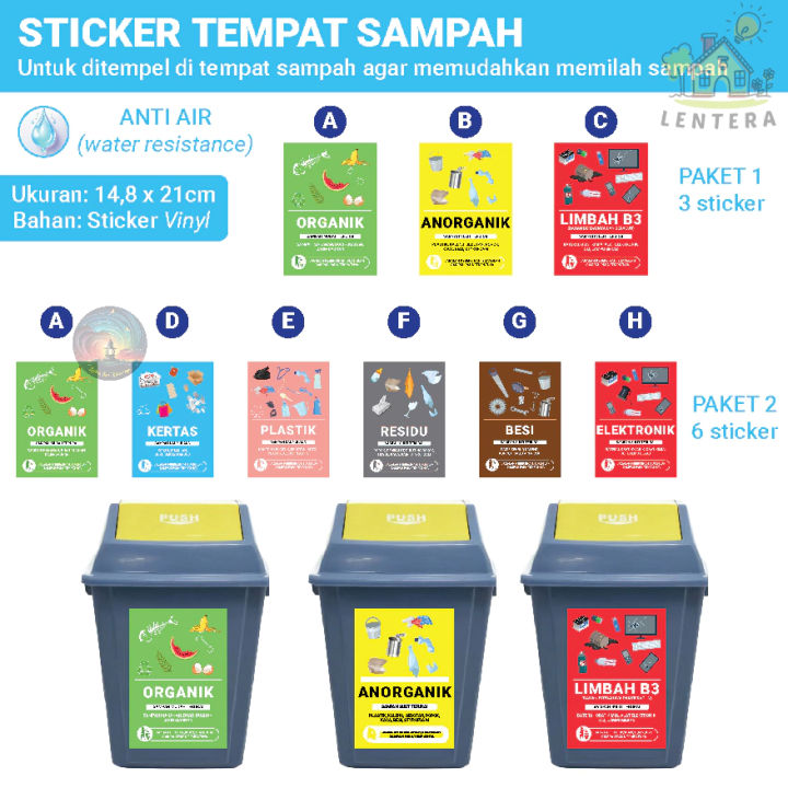 STIKER Sticker TEMPAT SAMPAH ORGANIK , ANORGANIK, LIMBAH B3, RESIDU