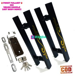 paket untuk pintu depan daun pintu 2 model kupu tarung isi 4buah handle lengkap set body kunci/pilihan panjang gagang 33cm 45cm dan 60cm bahan stainless