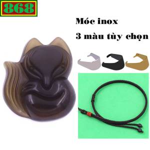 Mặt dây chuyền hồ ly 4 cm x 4.6 cm ( size lớn ) đá obsidian kèm vòng cổ dây dù nâu - mặt dây chuyền phong thủy hồ ly thạch anh khói