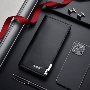 Ultra-thin mens wallet long oil wax leather business wallet card holder