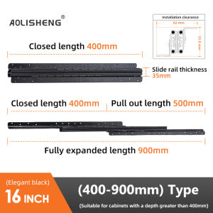 AOLISHENG 1 Pair Undermount Heavy Duty Drawer Slides 16 24 32 40 Inch 260 lb Load Capacity Bottom Mounted Full Extension Ball Bearing Hidden Stair Rails Cabinet Concealed Runner Glide