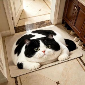 MIRELINA Diatomite Cat Print Doormat Non-slip Absorbent Pet Floor Mat Cute Washable Entryway Rug Hallway
