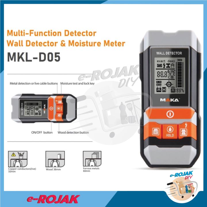 MAKA MKLD05 Multi-function Digital Detector 2 in 1 Wall Detector and ...