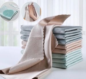 【5pcs】Fish Scale Cleaning Cloth Towel Kitchen Dishcloth Cleaning Glass No Marks Absorption Window Cleaning Car Wash Kain 鱼鳞抹布