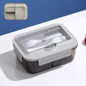 Gratis Semua -  Lunch Box Praktis Food Grade Anti Tumpah / Kotak Makan Bento 3 Sekat Sendok Garpu