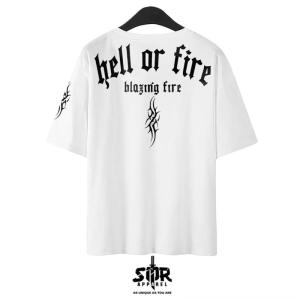 SMR APPAREL- Kaos over size keren kaos tanpa jahit tangan HELL OR FIRE Cotton Combed 24s