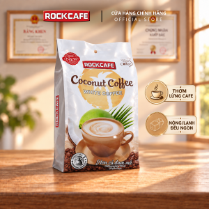 RockCafe - Cà phê hòa tan 3 trong 1 - Vị Dừa độc đáo - Thơm ngon - Tinh khiết - Chuẩn vị cafe Việt - Túi 30 gói x 20gr