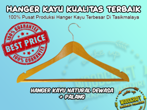 Hanger Kayu Natural Dewasa Palang Gantungan Baju