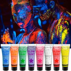 Glow in the Dark Face Body Paint Set 8 Colors 10ml UV Blacklight Fluorescent Cosplay Special Effects Makeup Halloween