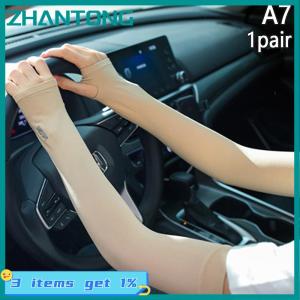 ZHANTONG UV Năng Lượng Mặt Trời Cánh Tay Tay Áo Phụ Nữ Người Đàn Ông Đi Xe Đạp Ngón Găng Tay Mát Mẻ Muff Mùa Hè Băng Lụa Đàn Hồi Cánh Tay Bìa Lái Xe Chống Cháy Nắng Tay Áo