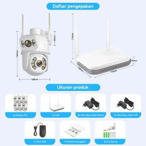 Rolte Pakte CCTV 8 Channel 6 Kamera 8MP PTZ WiFi Suara Dua Arah By iCsee