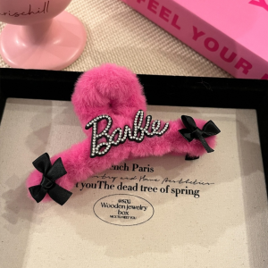 mitch Y2k Barbie Sweet Cool Rhinestone Hair Rope Barbie Style Plush Hair Claw Cute Big Hair Clip