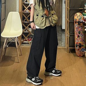 cargo pants for men side pocket Twill Elastic band army green pants casual hiphop trouser plain trendy pants