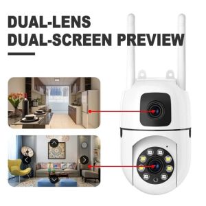 Dual Lens CCTV Camera Wifi Connect Waterproof 1080P CCTV Camera Connect Cellphone With Audio And Speaker No Need Internet Rotatable 360° Automatic IP Security Cameras