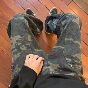 [ Shop Hot Sale ] American Style Curved Camouflage Jeans for Men and Women Spring and Autumn Season Trendy Casual Design Straight-Leg Slimming Cargo Pants