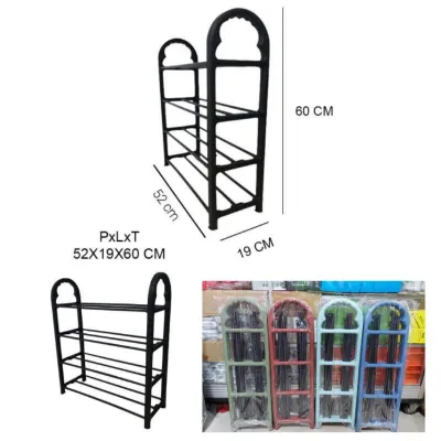 RAK SEPATU/SANDAL PLASTIK HITAM 4 SUSUN