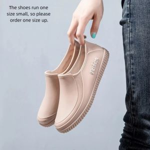 PURETEN Waterproof Womens Rain Shoes Non-Slip Flat Bottomed Rubber Shoes Fashion Low Top Womens Shoes Kitchen Car Wash Work